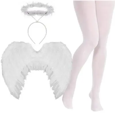 Ladies Angel Costume White Wings Halo Fancy Dress Costume Christmas Nativity • £12.99