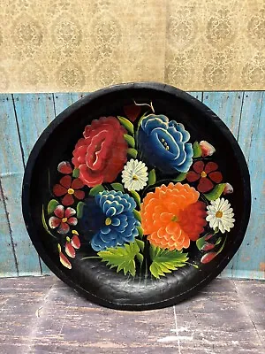 Colorful Mexican Hand Painted Batea Tole Tray Vintage Wood Folk Art Bowl • $25