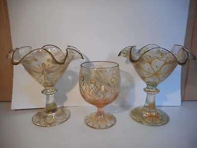 Vintage Hand Painted Dragonfly Flower Cocktail Desert Glasses & Wine Glass 1999 • £14