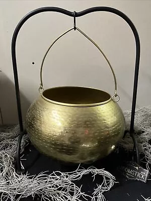 Broomstick Blvd Cauldron Metal W/ Stand Gold Halloween Candy Witch Decor • $120