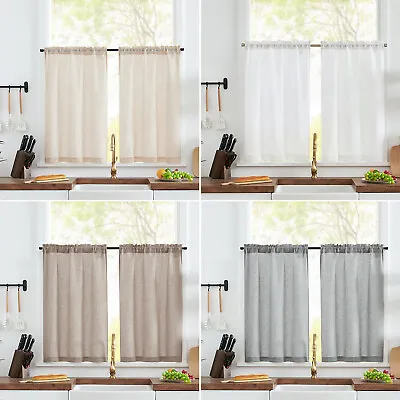 Flax Rustic Rod Pocket Curtains Linen Short Window Curtains Set 2 Panels • $13.59