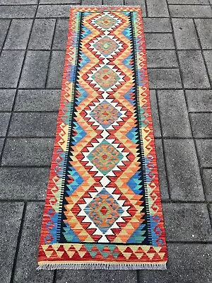 Handmade Afghan Hallway Runner Wool Kilim Size: 205   63 Cm Tribal Floor Rug • $175