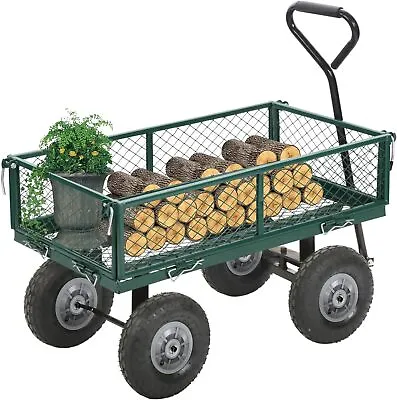 Garden Carts Yard Dump Wagon Cart Lawn Utility Cart Outdoor Steel Heavy Duty • $98.88