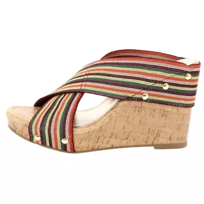 STEVE MADDEN GIRL  Fabric Criss Cross Cork Heel Wedge Platform Sz 10 • $24.99