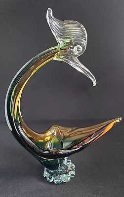 VTG LARGE Murano Italy GLASS Swan Green Orange White SWIRLED 10.5 Inches • $60