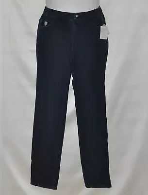 Quacker Factory Regular DreamJeannes Pull-On Slim-Leg Pants Size S Dark Indigo • $15.39