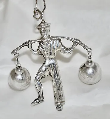 Old Mexican Sterling Pendant Necklace Oriental Man Carrying Water On Shoulders • £65.20