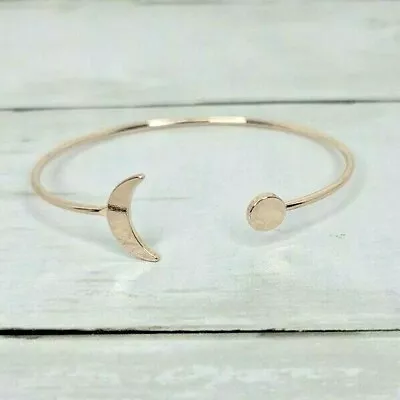 Metal Moon And Sun Open Bangle Bracelet Rose Gold Color Unique Design Gift NEW • $5.98