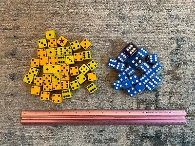 Lot Of  Blue And Yellow Dice Old 6 Sided Different Sizes • $19