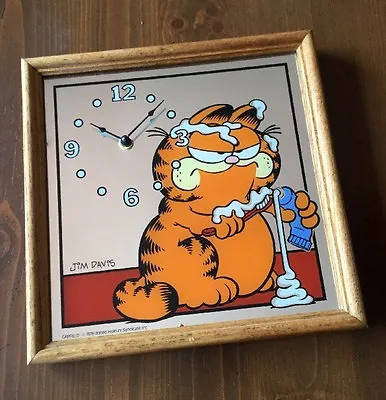 RARE Vintage 1978 Garfield Brushing Teeth Dentist Office Mirror Wall Clock L@@K • $7316.09