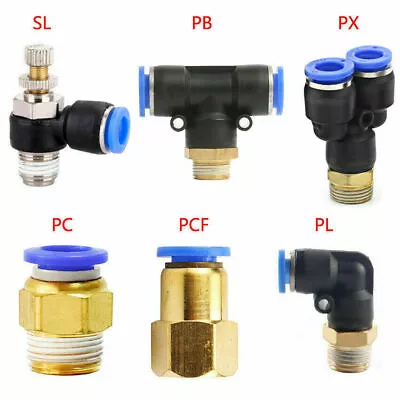 Pneumatic Push In Connector Fitting Thread Hose Fittings Pipe Quick Connectors • $5.51