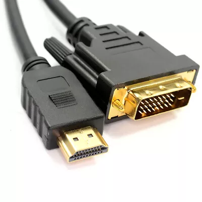 2m DVI 24+1 To HDMI Digital Video Cable/Lead PC Or Laptop To LCD HD TV 6ft GOLD • £5.19