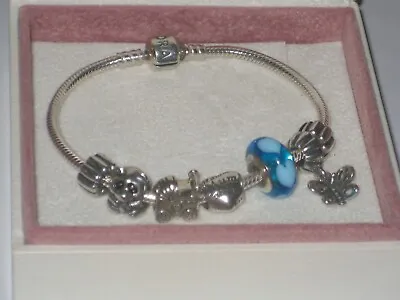 Pandora Silver Charm Bracelet With Panda Heart Pram Butterfly Charms * Boxed • £85