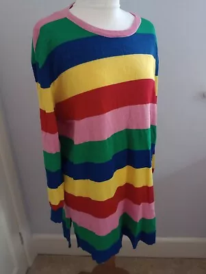 Tunic Style Long Sleeve Sparkly Rainbow Striped Jumper Dress UK 12/14/16 Large? • £24.99