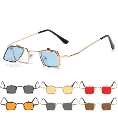 Vintage Flip-Up Small Square Sunglasses Unisex Retro Steampunk Style Sun Glasses • $10.99