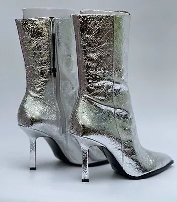 ZARA SILVER METALLIC HEELED ANKLE BOOTS Uk 4 6 7 REF 3124 210 • £49.99