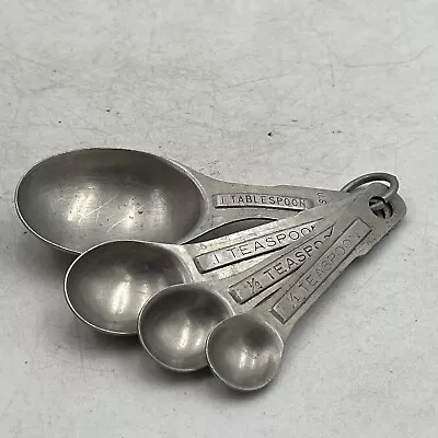 Vintage Aluminum Metal Nesting Oval Measuring Spoons With Ring US Std Set Of 4 • $8.95