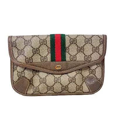 Vintage Gucci Cosmetics Pouch Purse Sherry Line Clutch GG PVC Authentic • $179