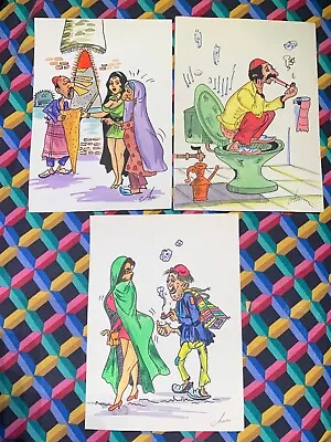 Hayro Avo 1978 - Set Of 3 Watercolor Signed (Armenia Iran) Comic Cartoonist • $280