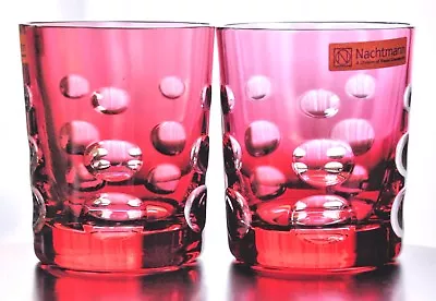 2 Nachtmann Cranberry Cased Cut To Clear Crystal DOF Whiskey Glass New No Box • $199