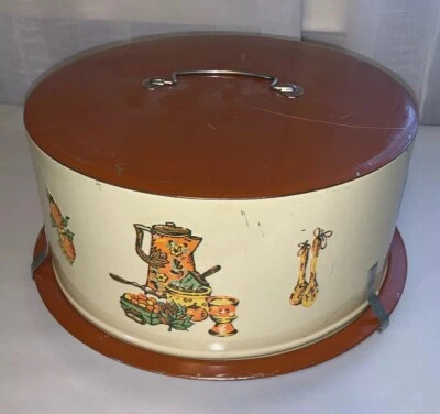 $14.99 • Buy Vintage Decoware  Colored Cake Pie Tin Metal Carrier Saver Kitchen Helper
