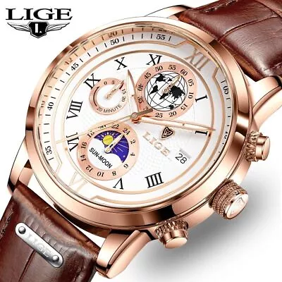 New Men Watches Luxury Quartz Watch Premium Leather Waterproof Sport Chronograph • $45.12