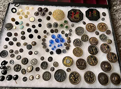 Vintage Antique Victorian Jet Glass Mop Cut Steel Figural Large Buttons Lot • $475