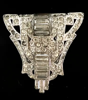 Antique Art Deco Vintage Silver Tone & Clear Rhinestone Fur Scarf Dress Clip • $18