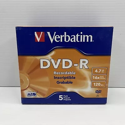 5 PACK  - DVD-R 16X 120min 4.7GB Recordable CD Discs Verbatim - NEW & SEALED • $18