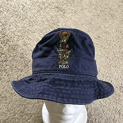Polo Ralph Lauren Bucket Hat Adult Blue S/M 58 Cm Polo Bear Logo Casual • $33