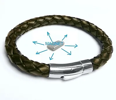 FROM REAL LEATHER Magnetic Energy Armband Power Bracelet Health Bio MAGNET • £14.95