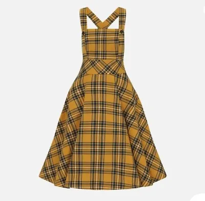 Hell Bunny Pinafore Dress Yellow Mustard Tartan Check Plus Size • £22.99