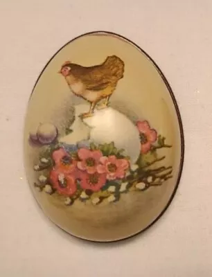 Vintage Tin Metal Lithogram Easter Egg Candy Container Chicken Flowers • $15