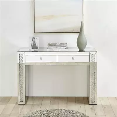 Mirrored Console Table Embedded Crystals Office Desk Furniture 2 Drawer 47  • $1169.45