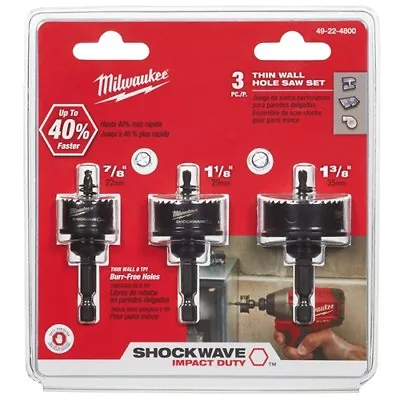 Milwaukee 49-22-4800 3-Piece 8 TPI Shockwave Impact-Duty Thin Wall Hole Saw Set • $35.82