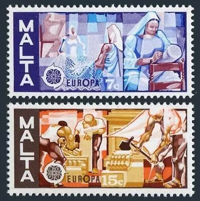 Malta 512-513MNH.Michel 532-533. EUROPE CEPT-1976:Lace MakingStone Carving. • $1