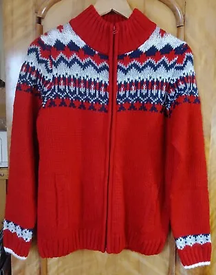 Women's EWM Isle Fair Isle Knit Full-Zip Cardigan Small- Red • £15.50