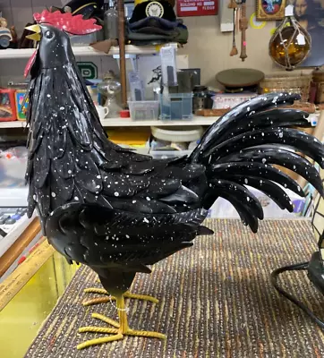 16  Metal Black Farm Chicken Rooster Table Lawn Statue Outdoor Garden Decor • $39.95