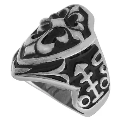 Stainless Steel Gothic Fleur De Lis Cross Biker Ring        • $15.99