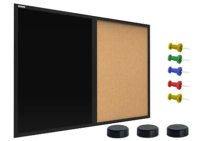 £21.95 • Buy Combination Board 2 In 1 Magnetic Chalkboard Cork Board Blackboard Black Frame