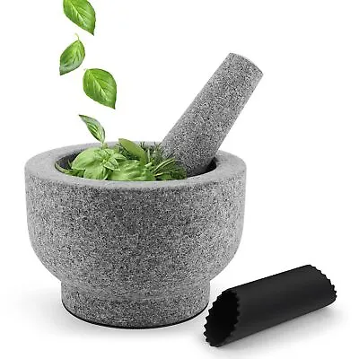 Granite Mortar And Pestle Set 2 Cup Capacity With Garlic Peeler And Non-Slip Mat • $24.99