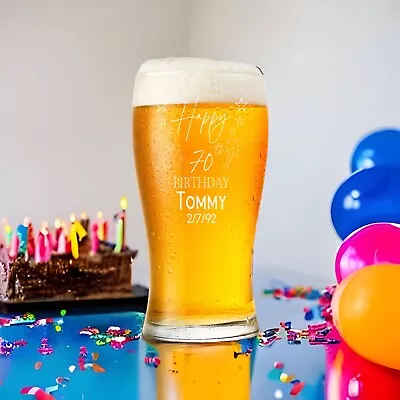 70th Birthday Personalised Beer Glasses Gift For Him With Star Design BG-09 • £12.99