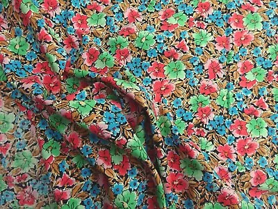 Vintage Cotton Dress Making Fabric Red Blue Green Liberty Floral 36  L X 46 W • £10.50