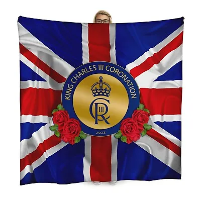 King Charles Coronation - Union Jack Ripple - Roses - 150 X 150cm Fleece Blanket • £33.99
