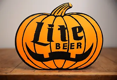 Vtg Miller Lite Beer Halloween Pumpkin Tavern Bar Sign Jack O Lantern Die Cut • $16.80