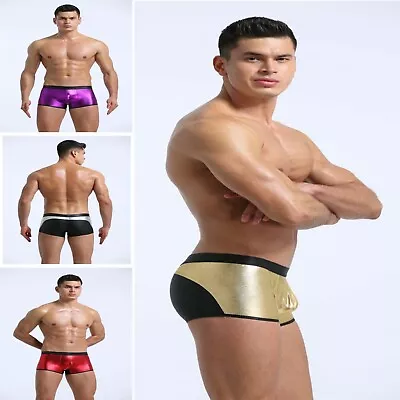 £6.95 • Buy Mens Wet Look Faux Leather Metallic Boxer Trunks Shorts Shorts Underwear UK POST
