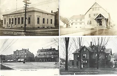 4 Old Views Of Milford MA--Post Office Stores YMCA Hospital; Nice 1920s RPPC • $13.95