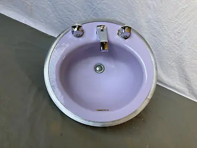 Vtg Mid Century 18  Cast Iron Lavender Lilac Round Drop In Sink Rheem 562-23E • $150