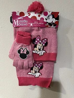 Disney Minnie Mouse Girls Hat Gloves Scarf Set Pink NEW • $29.99