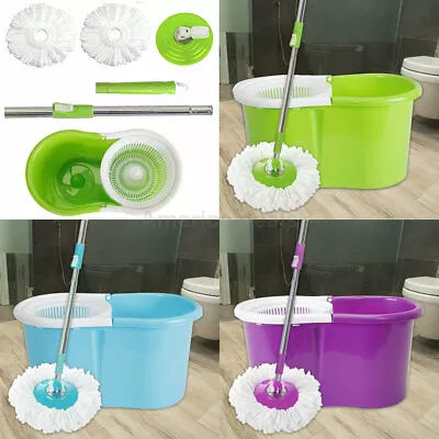 Mop Bucket Set Rolling Spin + 2x Easywring Microfiber Mop Head Replacement • $23.56